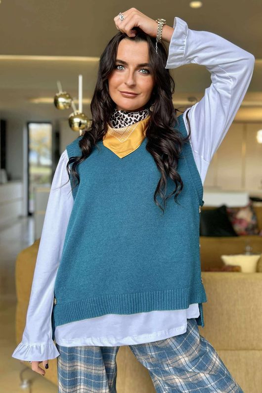 Meridith Button Side Knit Teal /9=